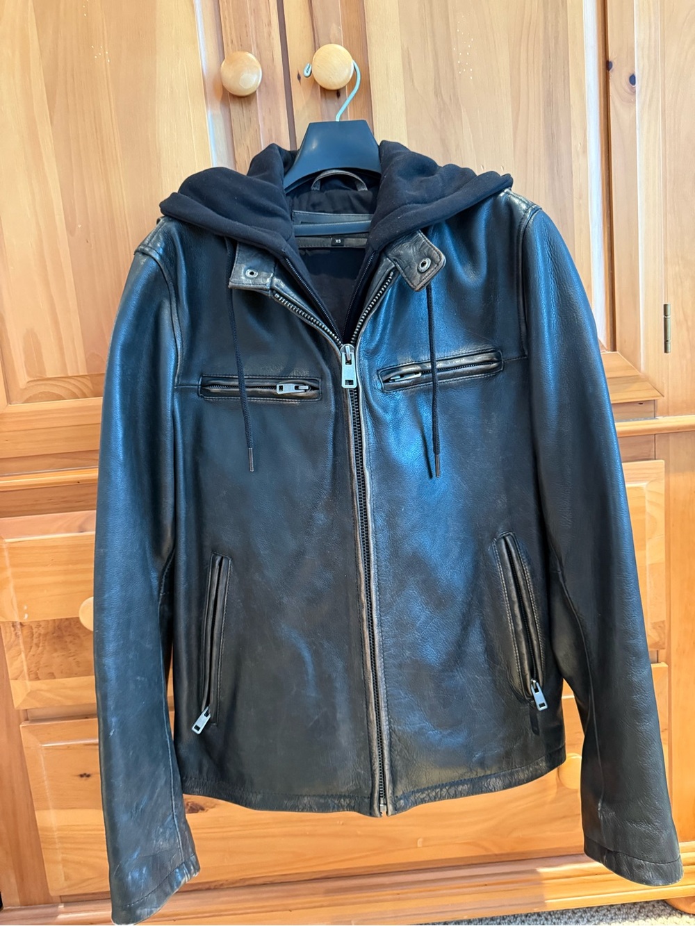 Wilsons Brown Leather Moto Jacket with Detachable Hood